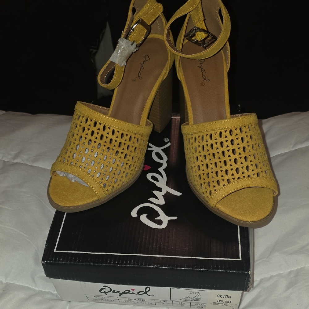 Qupid Mustard Yellow Block Heel Sandals